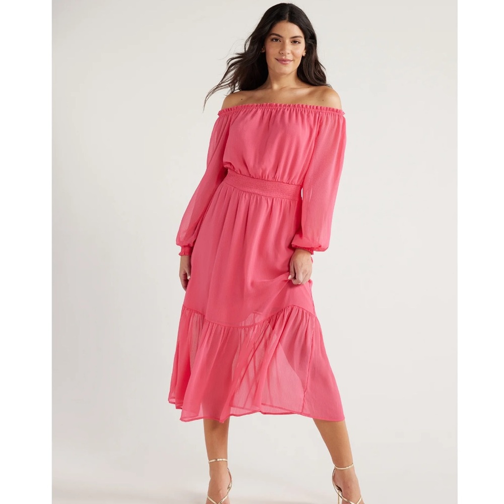 Sofia Vergara Women's Off the Shoulder Long Blouson Sleeve Midi Dress NWT